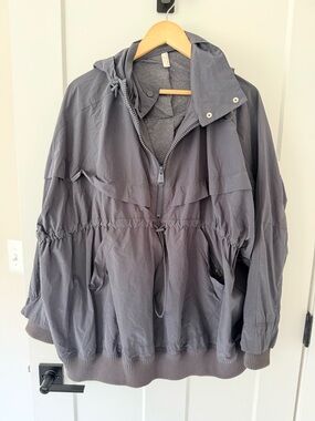 Lightweight Gray Hooded Anorak Jacket